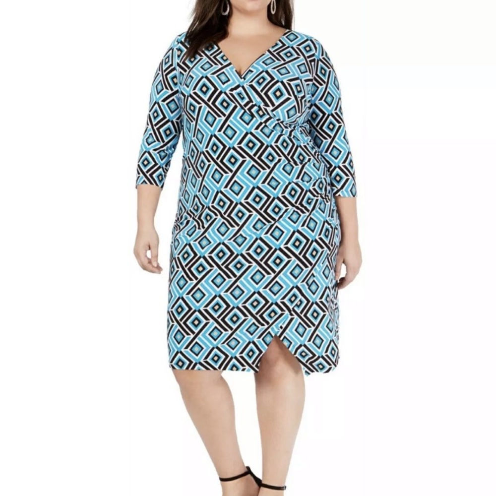 INC Womens Surplice Neckline Faux Wrap Dress
